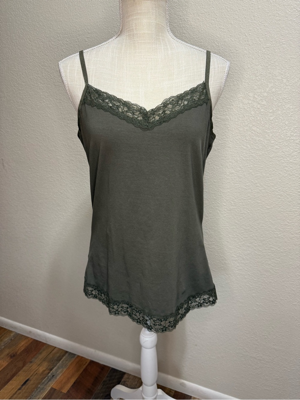 Christopher & Banks - Olive Lace-Trim Camisole Tank Top - Size Large